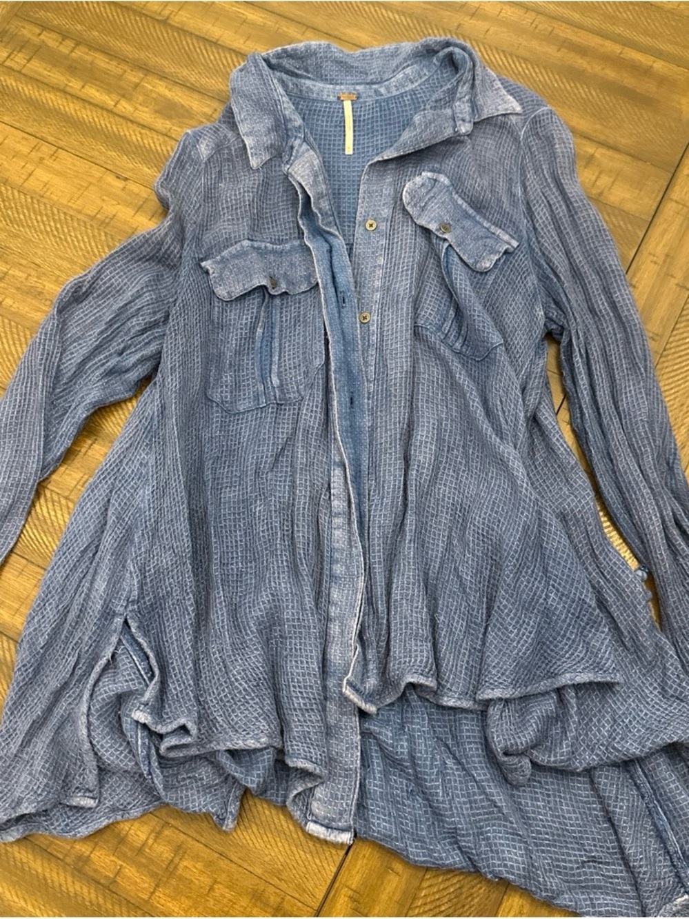 Free People Waffle-Knit Indigo Button Front Shirt